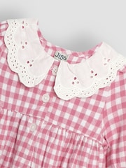 JoJo Maman Bébé Pink Mouse Embroidered Gingham Baby Dress & Tights Set - Image 3 of 5