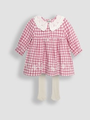 JoJo Maman Bébé Pink Mouse Embroidered Gingham Baby Dress & Tights Set - Image 4 of 5