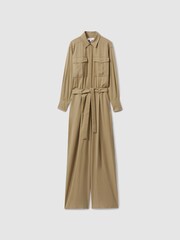 Reiss Khaki Liliana Petite Lyocell Wide Leg Jumpsuit - Image 2 of 7
