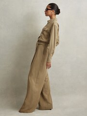 Reiss Khaki Liliana Petite Lyocell Wide Leg Jumpsuit - Image 4 of 7