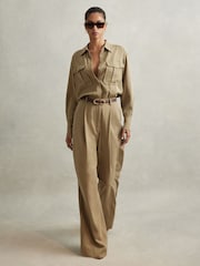 Reiss Khaki Liliana Petite Lyocell Wide Leg Jumpsuit - Image 5 of 7