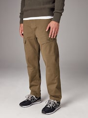 Tan Brown Regular Fit 100% Cotton Utility Pocket Cargo Trousers - Image 1 of 11