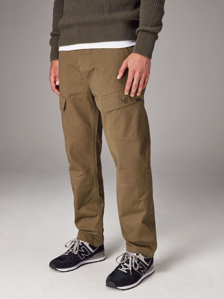 Tan Brown Regular Fit 100% Cotton Utility Pocket Cargo Trousers - Image 1 of 11