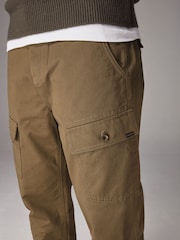 Tan Brown Regular Fit 100% Cotton Utility Pocket Cargo Trousers - Image 4 of 11