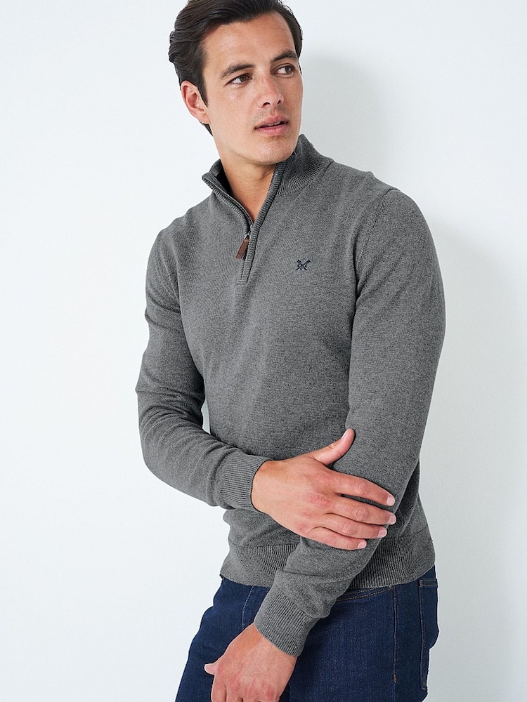 Crew Clothing Company Grey Quarter Zip Knitted Jumper - Image 1 of 4