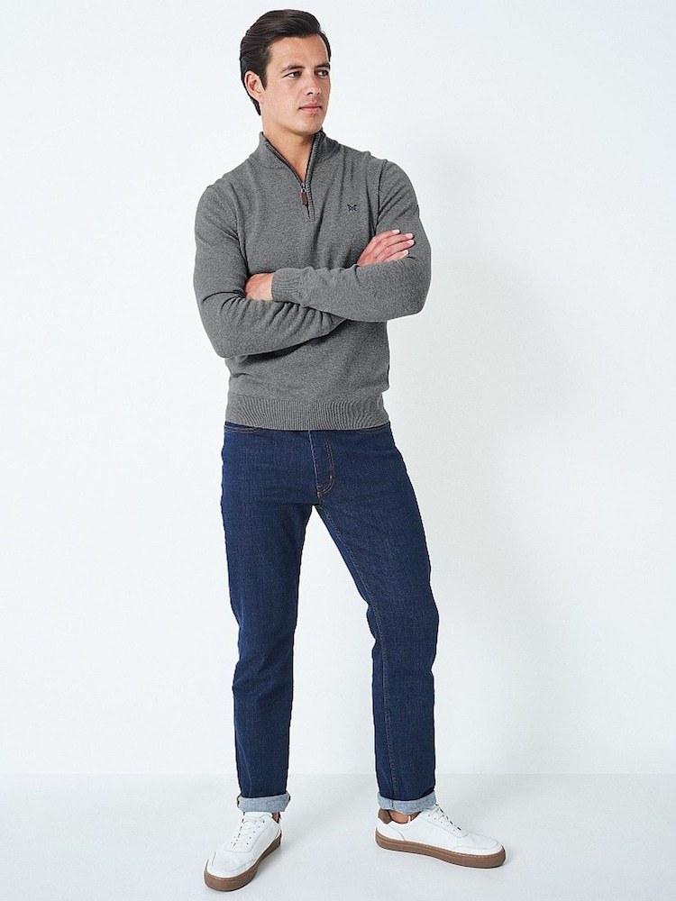 Crew Clothing Company Grey Quarter Zip Knitted Jumper - Image 3 of 4