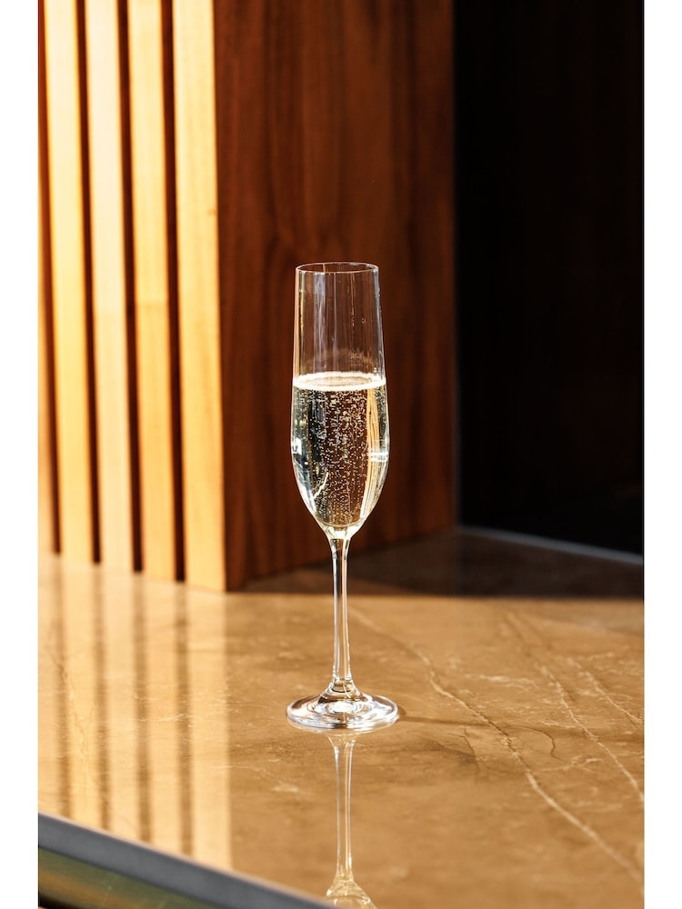 Mikasa Set of 4 Clear Treviso Ribbed Crystal Champagne Flute Glasses - Image 2 of 5