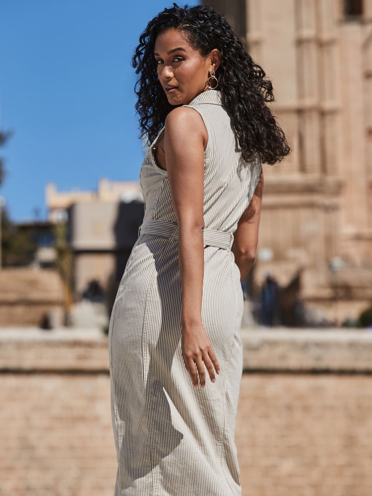 Sosandar Natural Pinstripe Denim Blazer Dress - Image 5 of 5