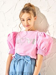 Angel & Rocket Pink Heidi Puff Sleeve Love Diamanté Top - Image 1 of 5
