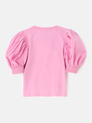 Angel & Rocket Pink Heidi Puff Sleeve Love Diamanté Top - Image 4 of 5