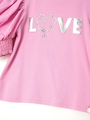 Angel & Rocket Pink Heidi Puff Sleeve Love Diamanté Top - Image 5 of 5