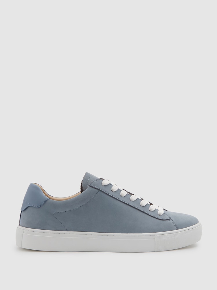 Reiss Sky Blue Finley Nubuck Nubuck Leather Low Top Trainers - Image 1 of 5