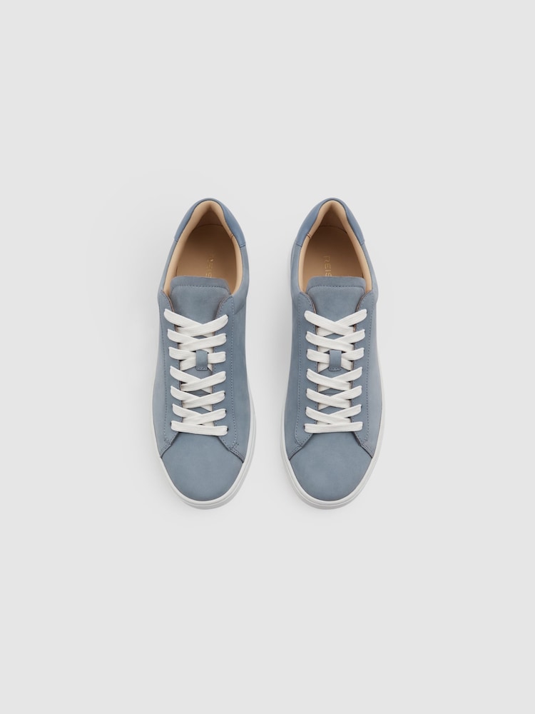Reiss Sky Blue Finley Nubuck Nubuck Leather Low Top Trainers - Image 2 of 5
