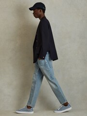 Reiss Sky Blue Finley Nubuck Nubuck Leather Low Top Trainers - Image 5 of 5