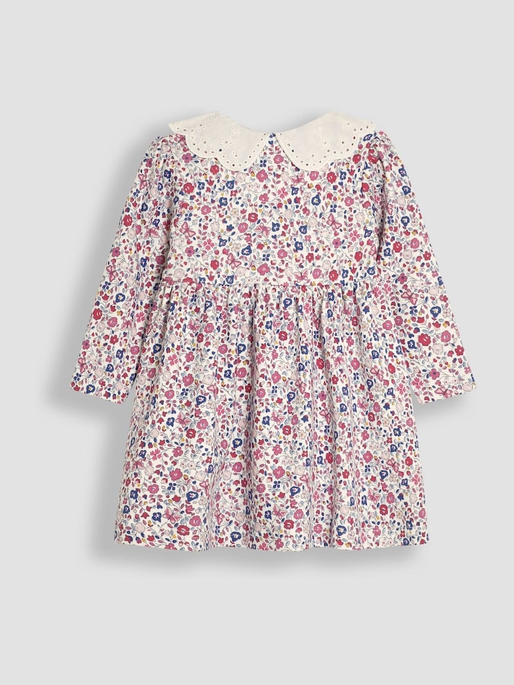 JoJo Maman Bébé Pink Butterfly Ditsy Floral Broderie Collar Dress - Image 1 of 3 JoJo Maman Bébé Pink Butterfly Ditsy Floral Broderie Collar Dress - Image 1 of 3