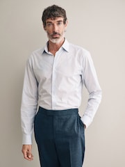 White Stripe Slim Fit Signature 100% Cotton Canclini Shirt - Image 1 of 8