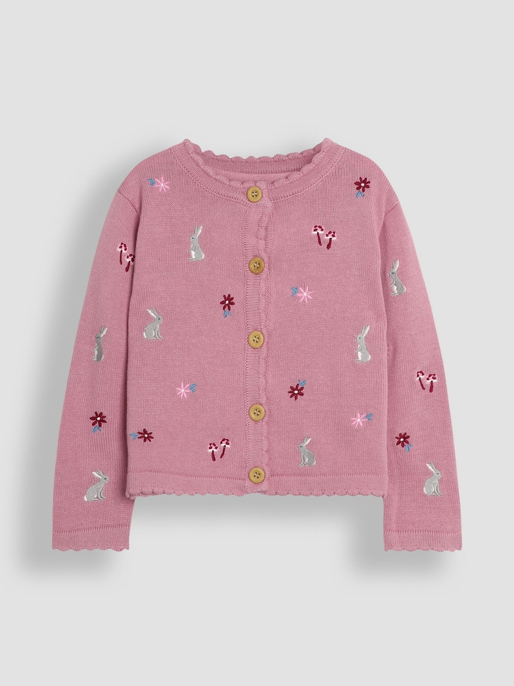 JoJo Maman Bébé Pink Embroidered Pretty Cardigan - Image 1 of 3