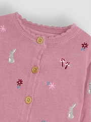 JoJo Maman Bébé Pink Embroidered Pretty Cardigan - Image 3 of 3