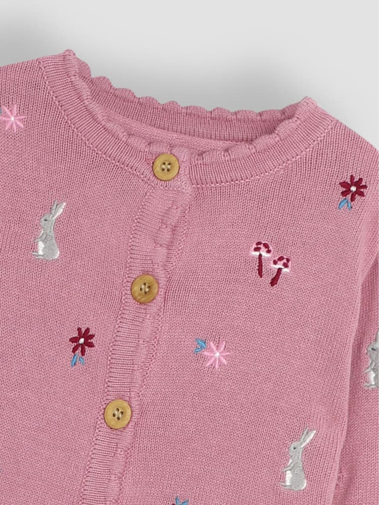 JoJo Maman Bébé Pink Embroidered Pretty Cardigan - Image 3 of 3