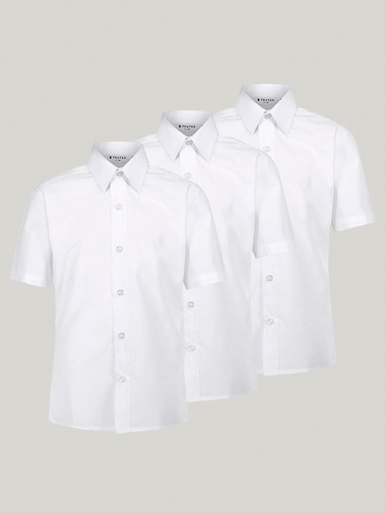 Trutex White Slim Fit Short Sleeve 3 Pack School Shirts - Image 1 of 7