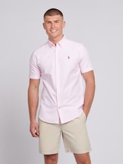 U.S. Polo Assn. Pink Mens Short Sleeve Oxford 100% Cotton Shirt - Image 1 of 6