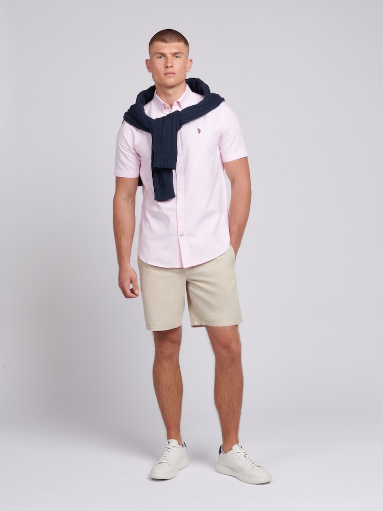 U.S. Polo Assn. Pink Mens Short Sleeve Oxford 100% Cotton Shirt - Image 3 of 6