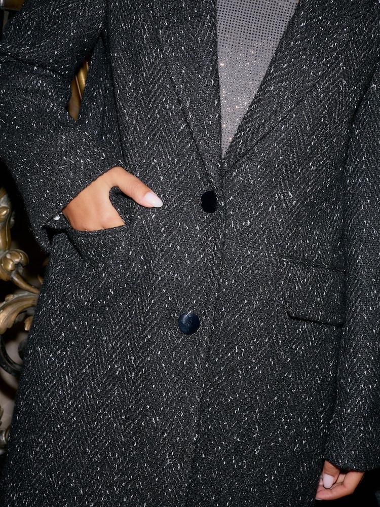 Black Textured Revere Collar Coat - Image 7 of 10