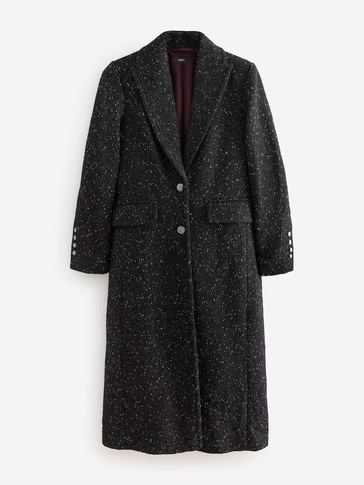 Black Textured Revere Collar Coat - Image 8 of 10