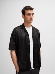BOSS Black Relaxed-Fit Shirt in Jersey Mesh With Camp Collar - Image 1 of 6