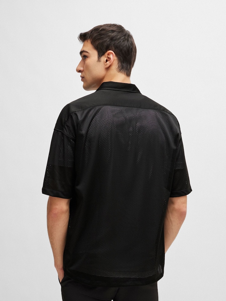 BOSS Black Relaxed-Fit Shirt in Jersey Mesh With Camp Collar - Image 2 of 6