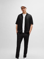 BOSS Black Relaxed-Fit Shirt in Jersey Mesh With Camp Collar - Image 3 of 6