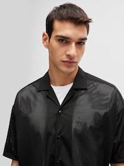 BOSS Black Relaxed-Fit Shirt in Jersey Mesh With Camp Collar - Image 4 of 6