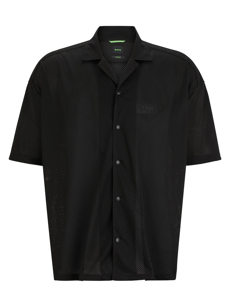 BOSS Black Relaxed-Fit Shirt in Jersey Mesh With Camp Collar - Image 6 of 6