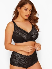 Yours Curve Black Hi Shine Lace Non-Wired Bra - Image 1 of 4
