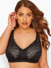 Yours Curve Black Hi Shine Lace Non-Wired Bra - Image 2 of 4