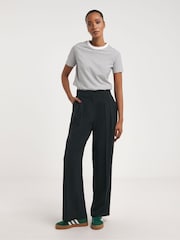 JD Williams Textured Pleated Wide Leg Black Trousers - Image 1 of 4