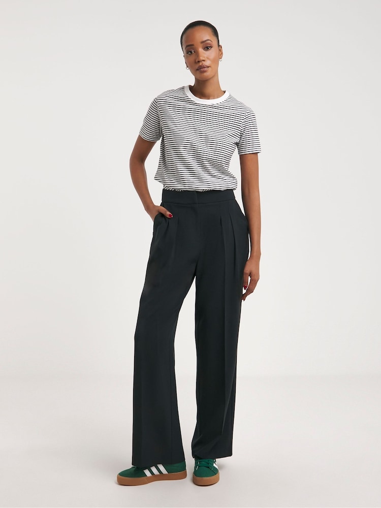 JD Williams Textured Pleated Wide Leg Black Trousers - Image 1 of 4