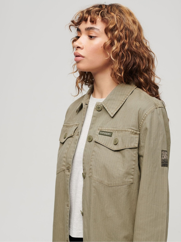 Superdry Green 100% Cotton Military Overshirt - Image 4 of 8