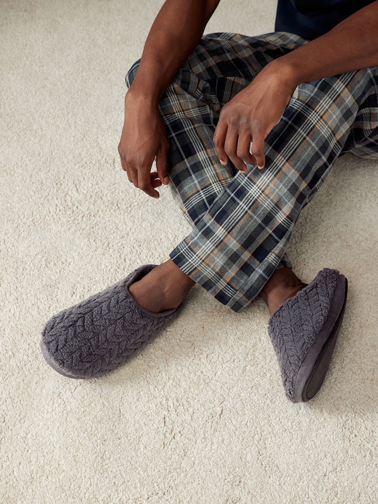 Grey Textured Fleece Slippers - Image 1 of 6