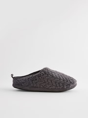 Grey Textured Fleece Slippers - Image 2 of 6