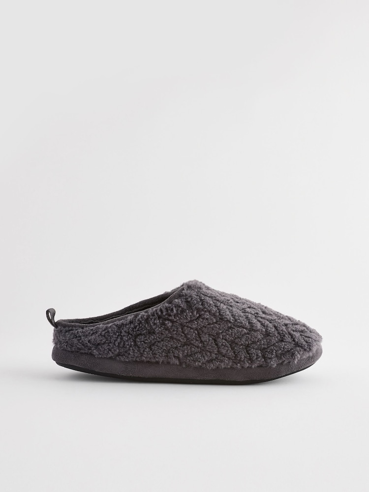 Grey Textured Fleece Slippers - Image 2 of 6