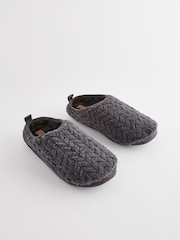 Grey Textured Fleece Slippers - Image 3 of 6