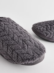 Grey Textured Fleece Slippers - Image 6 of 6