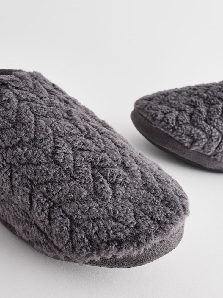 Grey Textured Fleece Slippers - Image 6 of 6