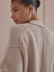 Neutral Wool Blend Yak Soft Touch Front Pocket Knitted Cardigan - Image 5 of 9