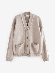 Neutral Wool Blend Yak Soft Touch Front Pocket Knitted Cardigan - Image 6 of 9