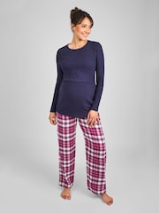 JoJo Maman Bébé Navy Blue Check Maternity And Nursing Pyjamas Set - Image 1 of 5