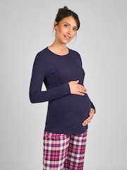 JoJo Maman Bébé Navy Blue Check Maternity And Nursing Pyjamas Set - Image 3 of 5