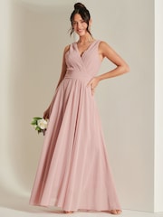 Jolie Moi Mauve Pink Pleated Bodice Chiffon Maxi Dress - Image 1 of 6