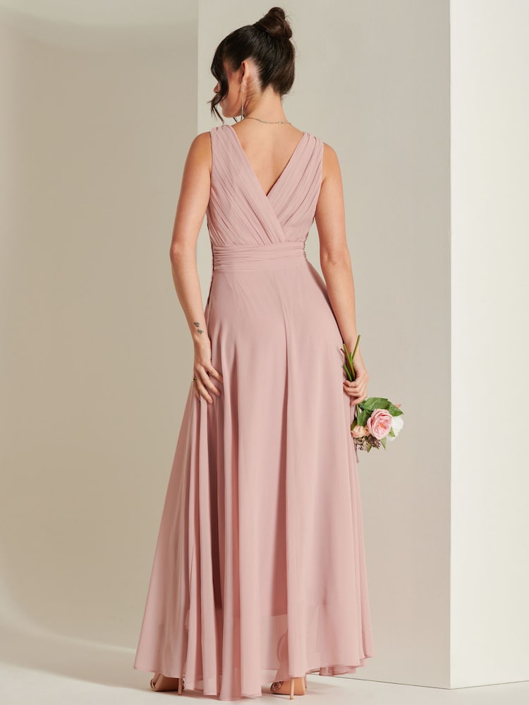 Jolie Moi Mauve Pink Pleated Bodice Chiffon Maxi Dress - Image 2 of 6